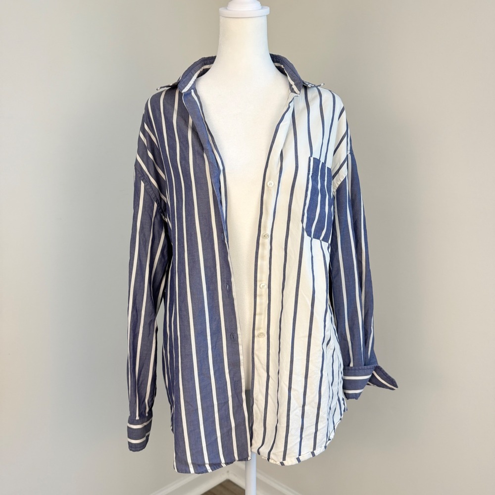 Weekend Max Mara Libano Shirt Blue White Stripe Oversized Cotton Button Down - Picture 5 of 9